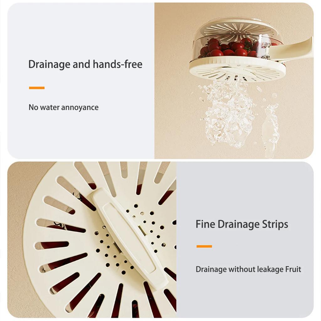 New Draining Basket With Lid 2 In 1 Multi-function Drain Basket Berry Keeper Container Colanders Portable Storage Container