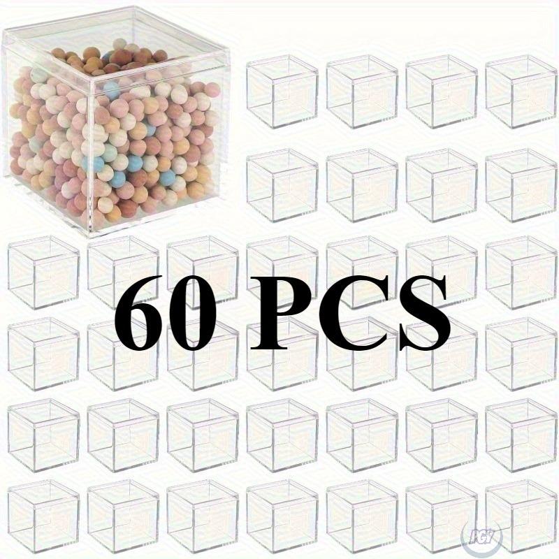 60pcs Transparent Acrylic Boxes with Lids Small Clear Containers 4.5x4.5x4.5cm Square Display Cases Storage Earring Jewelry Bead