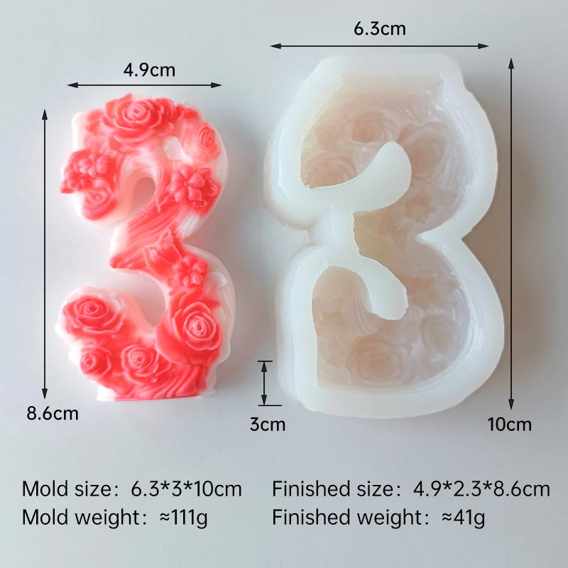 DIY Digital Shape 2 3 7 9 Silicone Candle Mold Lily Peony Rose Flower Number Plaster Molds Arabic Number Resin Decoration Mould