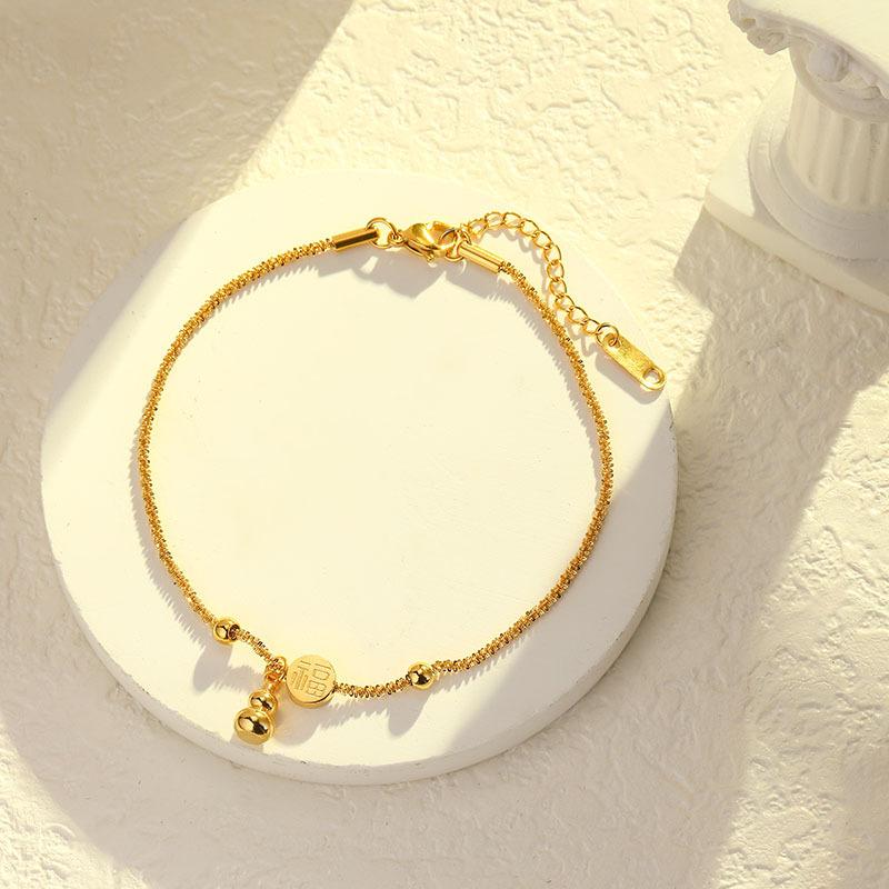 High-quality Hypoallergenic Lucky Gourd Anklet for Women, Gold Twisted Thin Chain, Chinese-style, Symbolizes Wealth and Fortune, Versatile Design