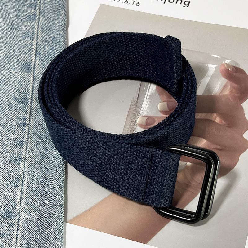 

Ремень унисекс с двойной пряжкой из холста для джинсов и комбинезонов - модный стиль милитари 130cm*3.8cm чёрный