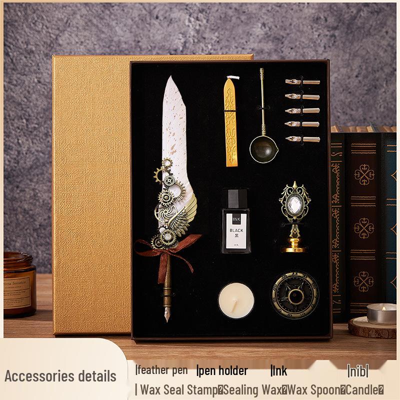 Set stilou Duker: Pană elegantă europeană retro pentru caligrafie cu ceară de sigiliu, perfectă pentru exersarea caligrafiei și prezentare în cutie cadou.