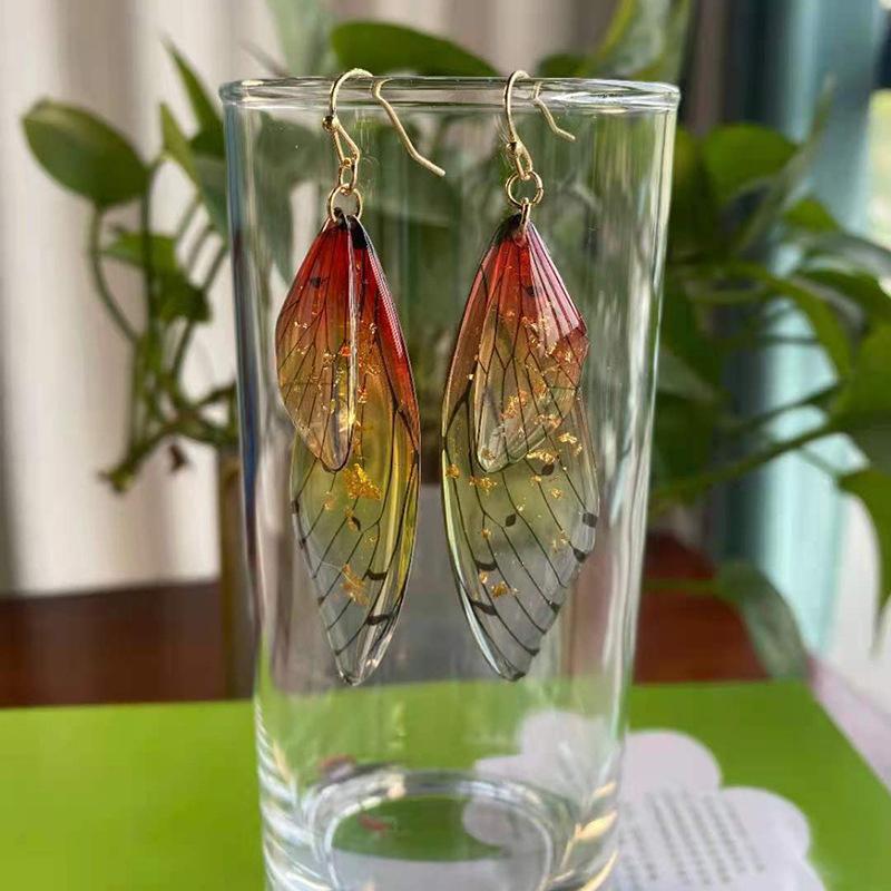 Fairy Clear Butterfly Drop Earrings Rhinestone Gradient Dangle Earrings Bling Foil Resin Simulation Wing Earring