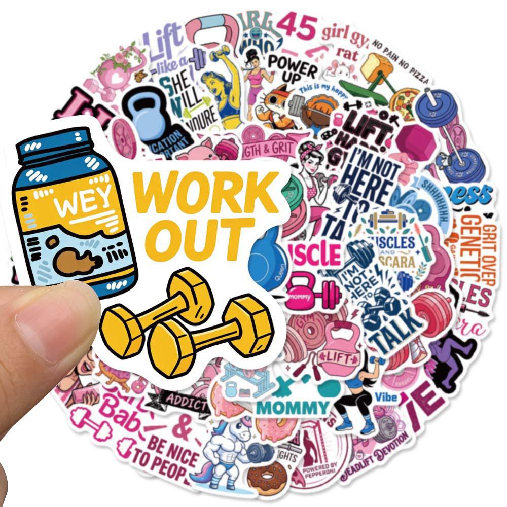 10/30/50/120pcs Funny Animal Sport Stickers Cute Cartoon Exercise Fitness Women Decals DIY Guitar Fridge Suitcase Reward Sticker