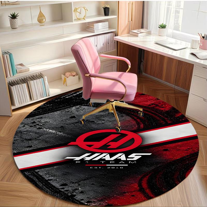 Haas F1 Racing Team Print Round Rug, Washable Floor Carpet, For Entryway Dorm Laundry Room Office Study, Home Decor Birthday Christmas Gift