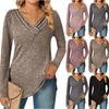 Damen Farbe Mode Lässig Langarm V-Ausschnitt Knopfleiste Top