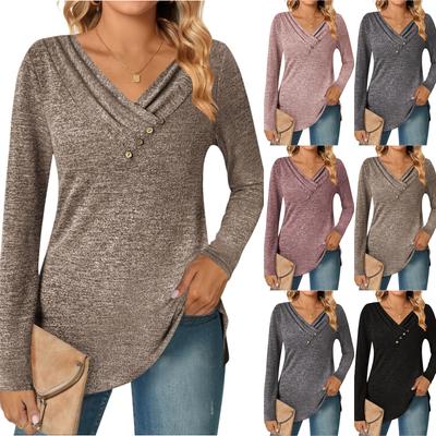 Women's Color Fashion Casual Long Sleeve V,neck Button,down Top
