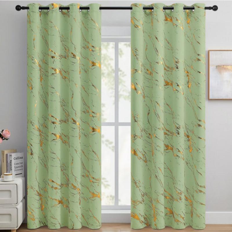 2pcs 100% Blackout Luxury Curtains - Gold Foil Jacquard with High Precision Weave Thickened Window Decor