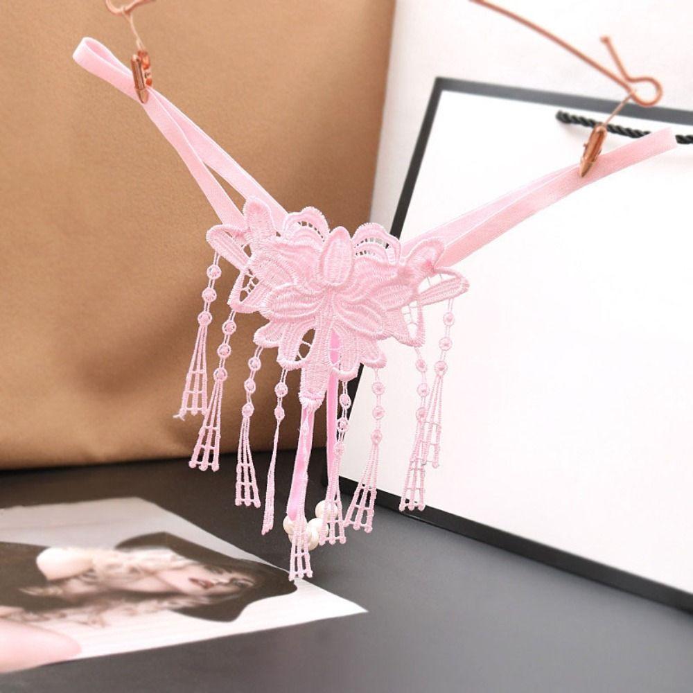 Pearl String Lace Flower Panties Thin Belt Transparent T-Pants Sexy Mesh Thongs  Valentine's Day