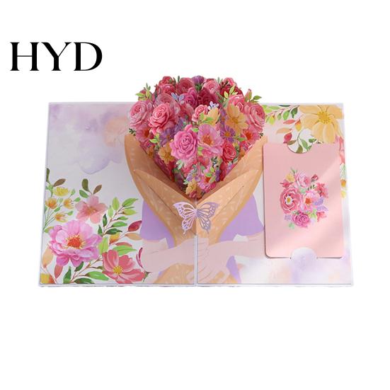Handmade Greeting Card Foldable 3D with Envelope Decorative Artistic Birthday Gift Fly-out Holiday Blessings Message Space