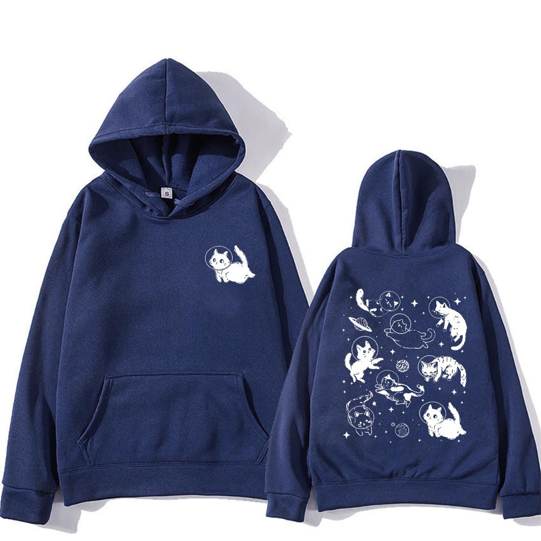 

Cats in Space Hoodie Men Women Funny Cat streetwear Fleece Retro Kitten Trendy Sweatshirts Unisex Long sleeve Aesthetic pullover 3XL