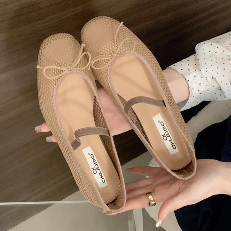 Simple Mesh Breathable Soft Bottom Mary Jane Women Shoes Fashion Design Bowknot Shallow Mouth Flat Shoes Party Ballet Dance Shoe
