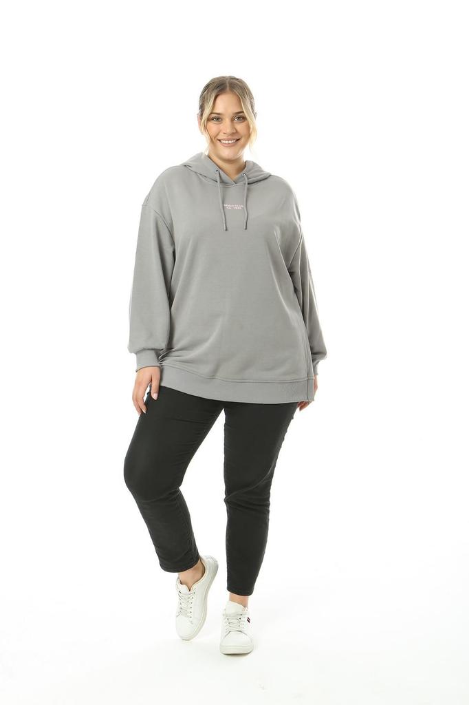 Women's Style Big Size Sweatshirt Large Size 3 Thread Hooded Sweatshirt With Side Zipper Slit