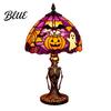 USB Plug-in Night Lamp Halloween Light Powered Stained Glass Lamp Retro Gothic Glowing Bookshelf Lighting with Warm Amber Purple Tabletop Decor for
