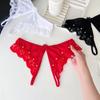 Low Waist Lace Flower Briefs Women Pearl Decor Mesh T Panties Sheer Mesh Lace Thong  Home