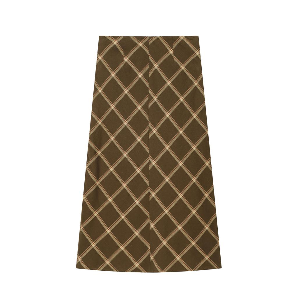 European Style Plaid Midi Skirt with Layered Decoration - Autumn 2025 Women's Fashion 