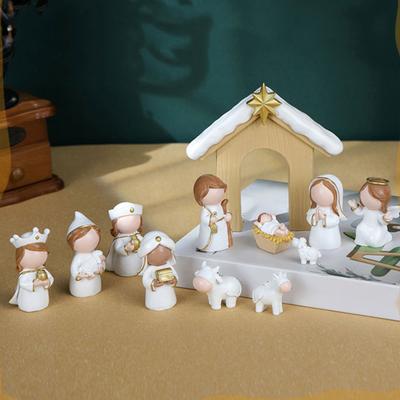 Christmas Nativity Figurines Resins Nativity Scene Statue with Stable Holy Family Statue Table Centerpieces Home Decors