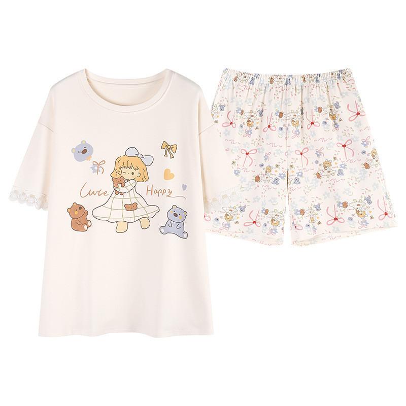 Cotton Womens Summer Sleepwear Set With Short Sleeve Top And Shorts For Lounge Comfort