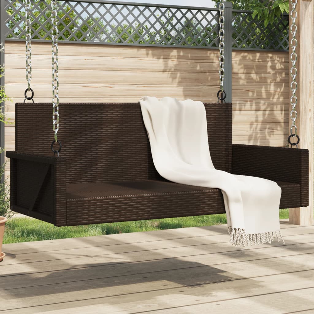 Hanging Swing Bench Brown 119x56x48 cm Poly Rattan