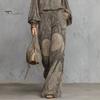 Atmungsaktive Stoffkleidung Boho-Print 2-teilige Sets für Damen, Lässiges Langarm-Oberteil Figurschmeichelndes Outfit für Birnenform, Weite Hosen Passende Sets, Sommer