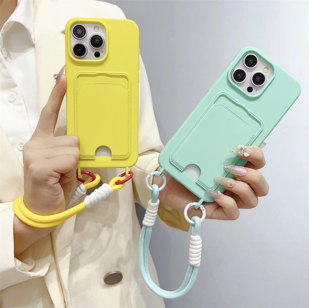 Luksusowy płynny miękki silikonowy pokrowiec na telefon iPhone 16 15 14 13 12 11 Pro Max Portfel Uchwyt na karty Smycz Odporna na wstrząsy Pokrowiec