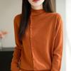 Chic Women's Solid Color Half-High Neck Knit Cardigan with Diagonal Buttons and Rolled Edges - Autumn/Winter New Style Sweater Jacket