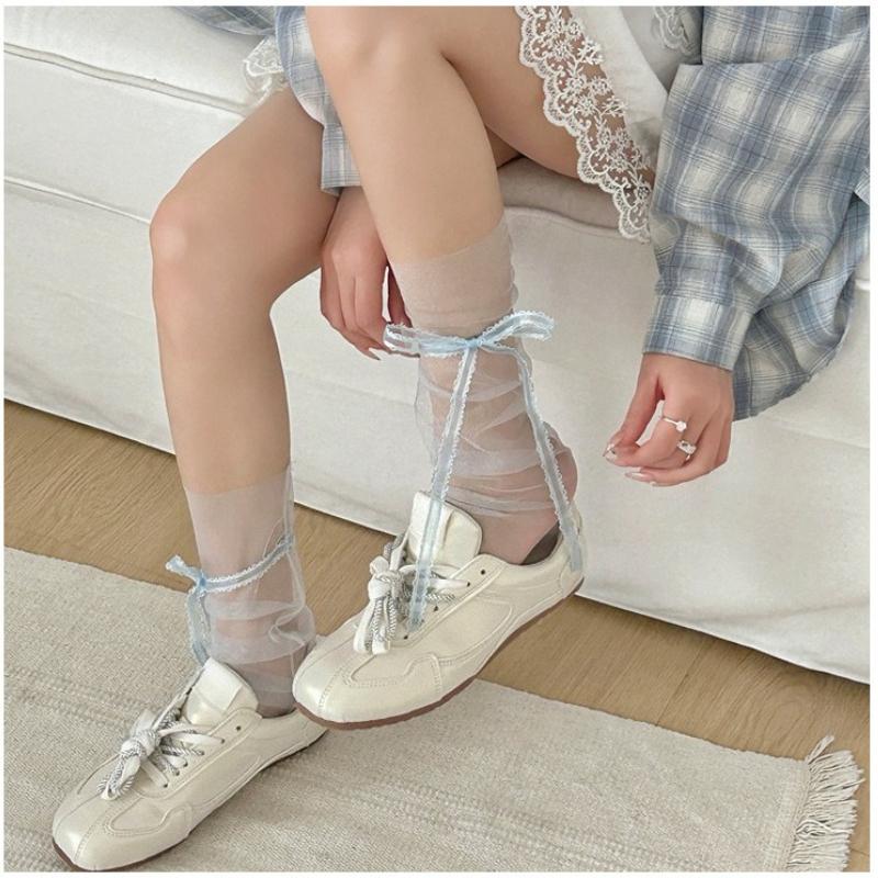 See Through Transparent Women Socks Colorful Star Summer Ultra-thin Nylon Loose Long Socks Women Sweet Girls Mesh Lace Socks Sox