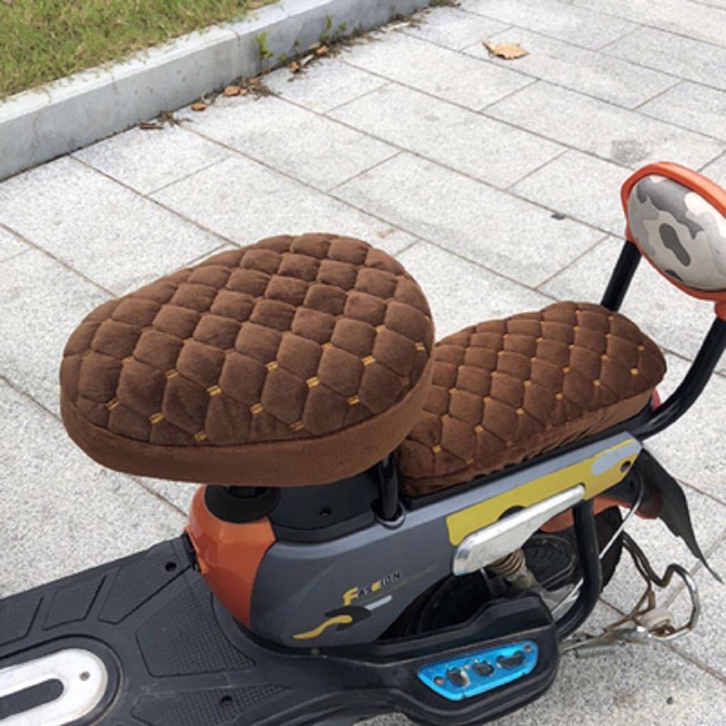 1 Set Flannelette Electric Bicycle Seat Cover Plus Fleece Universal Thickening Seat Cover Brown Warm Sun Protect Seat Cover