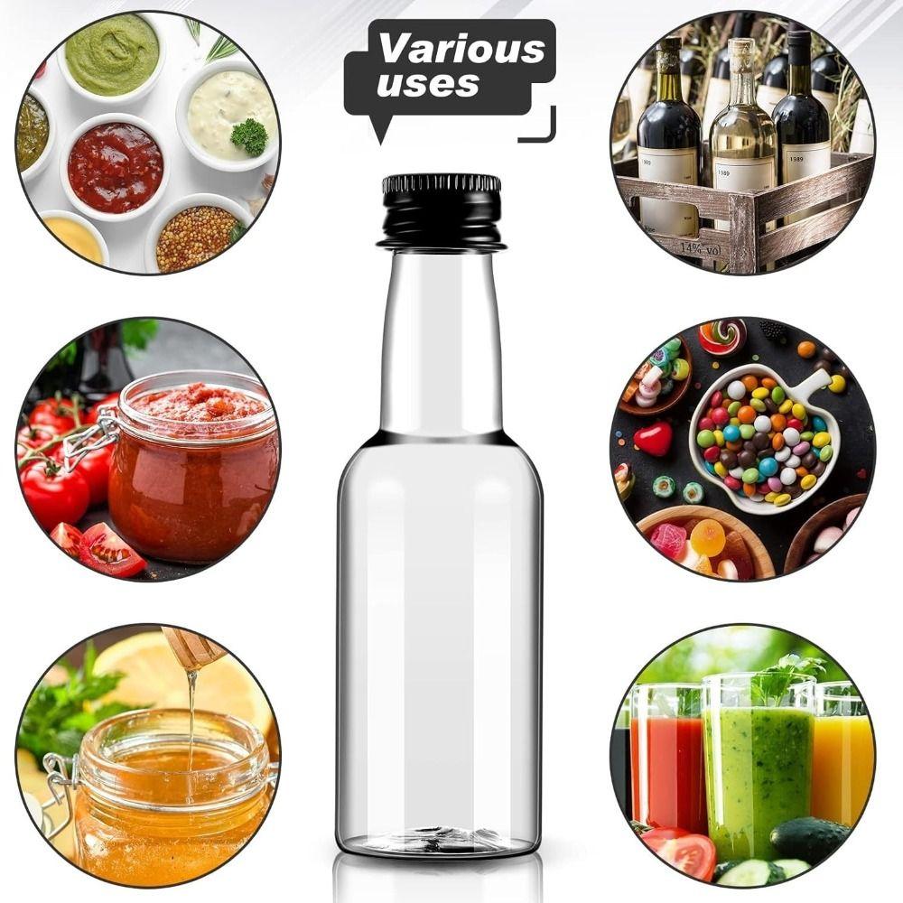 Silver Caps Plastic Spirit Bottles 50ml Capacity Travel Liquid Container Wedding Party Decoration