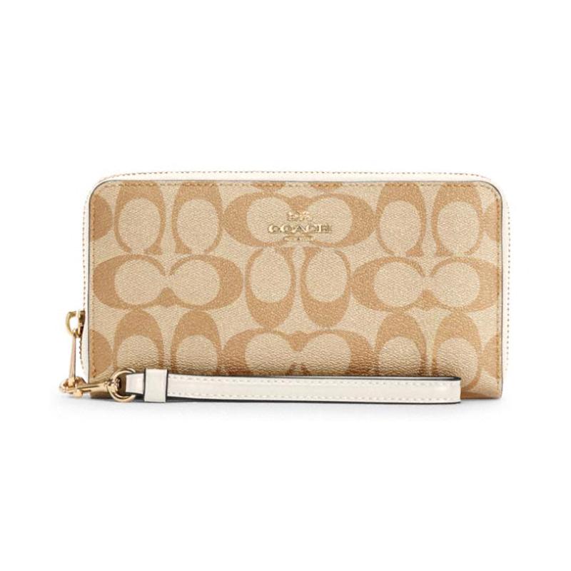 COACH Zip Around 19 long zipper coated canvas with leather clutch wallet for women white with khaki presbyopia белый