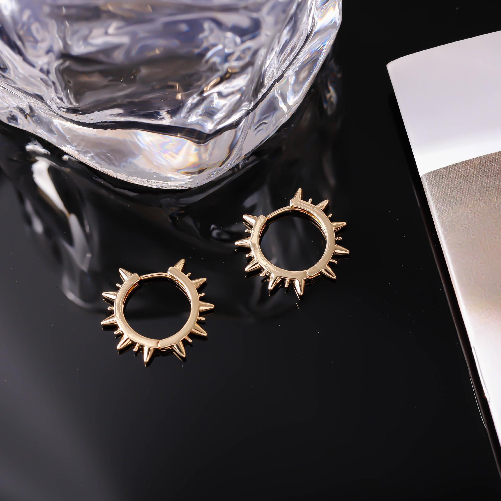 European  American Punk-Inspired Rivet Earrings: Trendy Pointed Studs  Hoops
