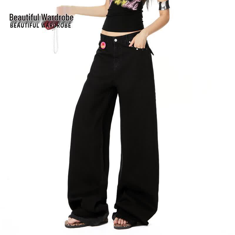 BEAUTIFUL WARDROBE Women's Retro High-Waist Wide-Leg Jeans