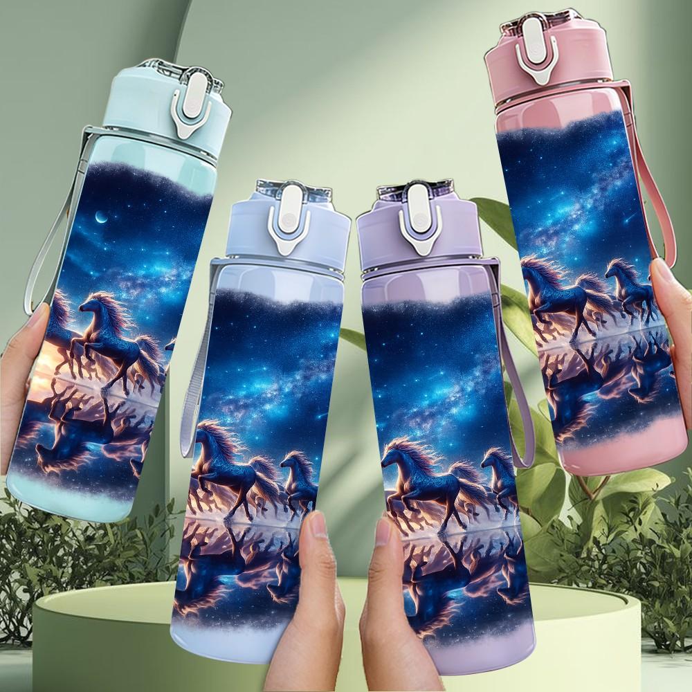 1PC Deep Galaxy Nebula Space Texture Print 750ml Color Plastic Sports Water Bottle Leakproof Flip Straw Lid Suitable for Sports Office Home Use