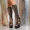 Pesstwei Summer Gladiator Platform Hollow Out Peep Toe Woman Sandals Boots Fashion Lace-up Zipper Thin High Heels Shoes