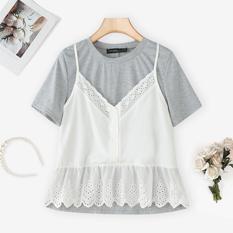 

ZANZEA Женские повседневные футболки с круглым вырезом, летние, с коротким рукавом, в стиле пэчворк 3XL серый