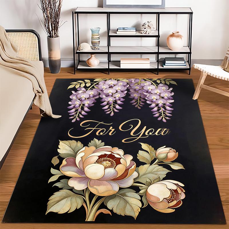 Elegant Floral Carpet with "For You" Text and Purple Wisteria Pattern Suitable for Use As an Anti-slip for Living Room Bedroom Sofas
