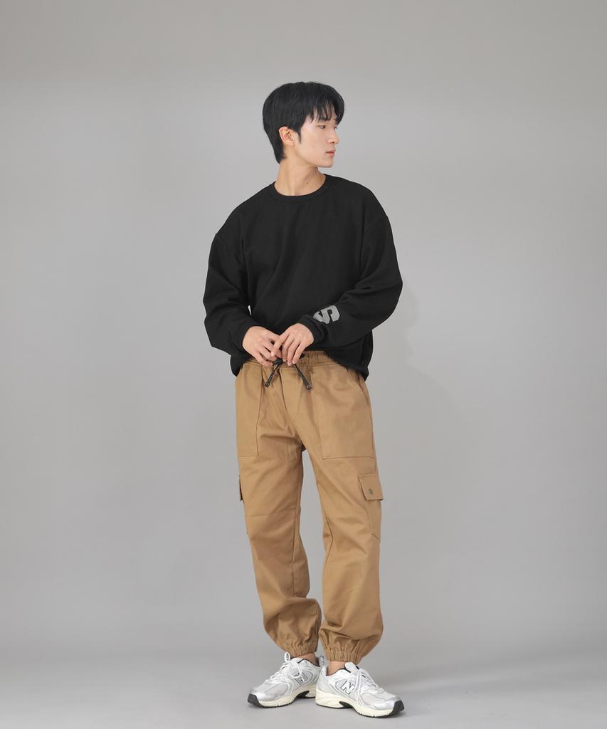 Seinteukeulu Snap Button Wide Cargo Jogger Pants Swc-361 Camel