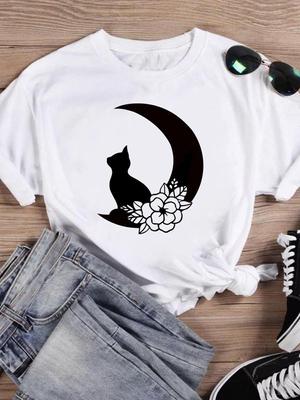 Short Sleeve Tops T-shirts Women Tee Print Summer Cartoon Cat Love Valentine Shirt Female Graphic Fashion Clothing
