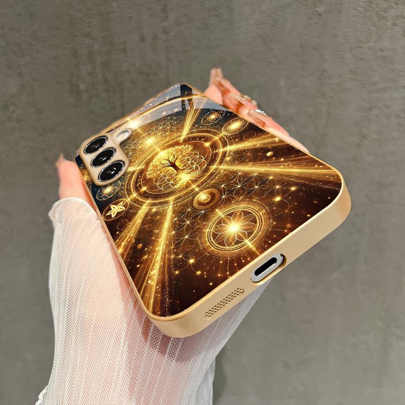 Life Divine Tree Pattern 2D Phone Case for Samsung S26 S25 S24 S23 S22 S21 S20 A56 A36 A16 Golden Glass Protective Cover