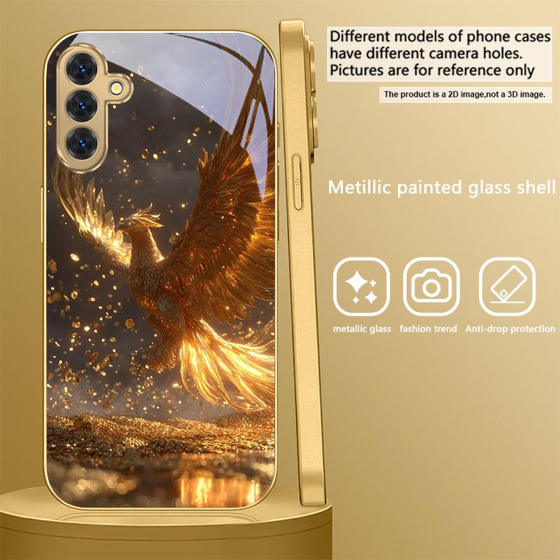Luxurious Golden Bird For Samsung A 01 52S A04 A05S A10 A12 13 22 23 24 36 42 M02 Note 10 20Ultra 8 9 Golden glass phone case
