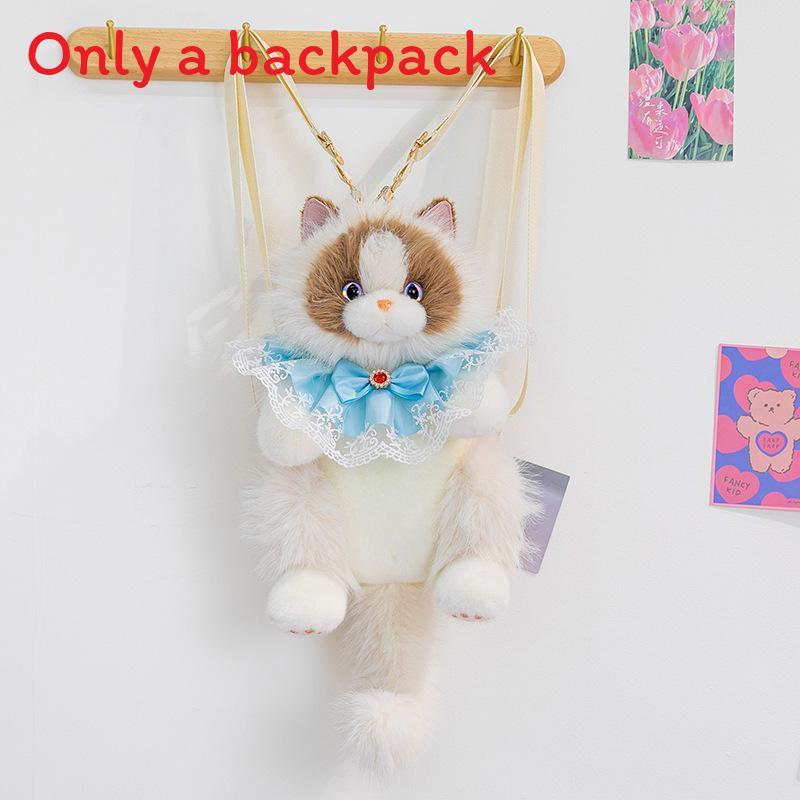Cat Plush Backpack With Bowknot Design For School And Travel Gifts For Girls And Boys