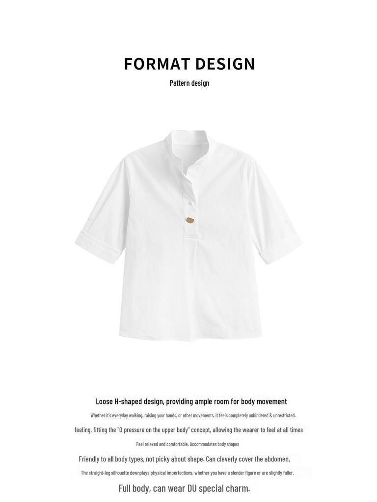 French Style Elegant White Five-Sleeve Women's Shirt - 2026 Spring Collection, Perfect for Petite Figures
