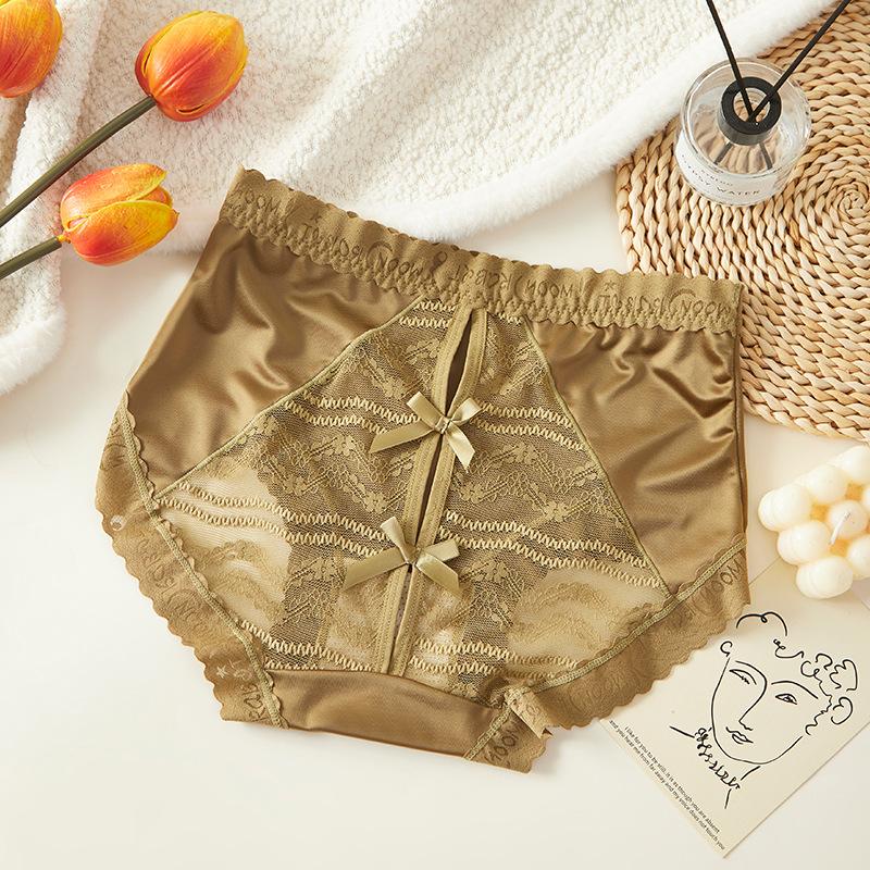 Übergröße Damen Sommer Sexy Spitze Schleife Ausgeschnitten Eis Seide Umwickelt Hüfte Hohe Taille Slips