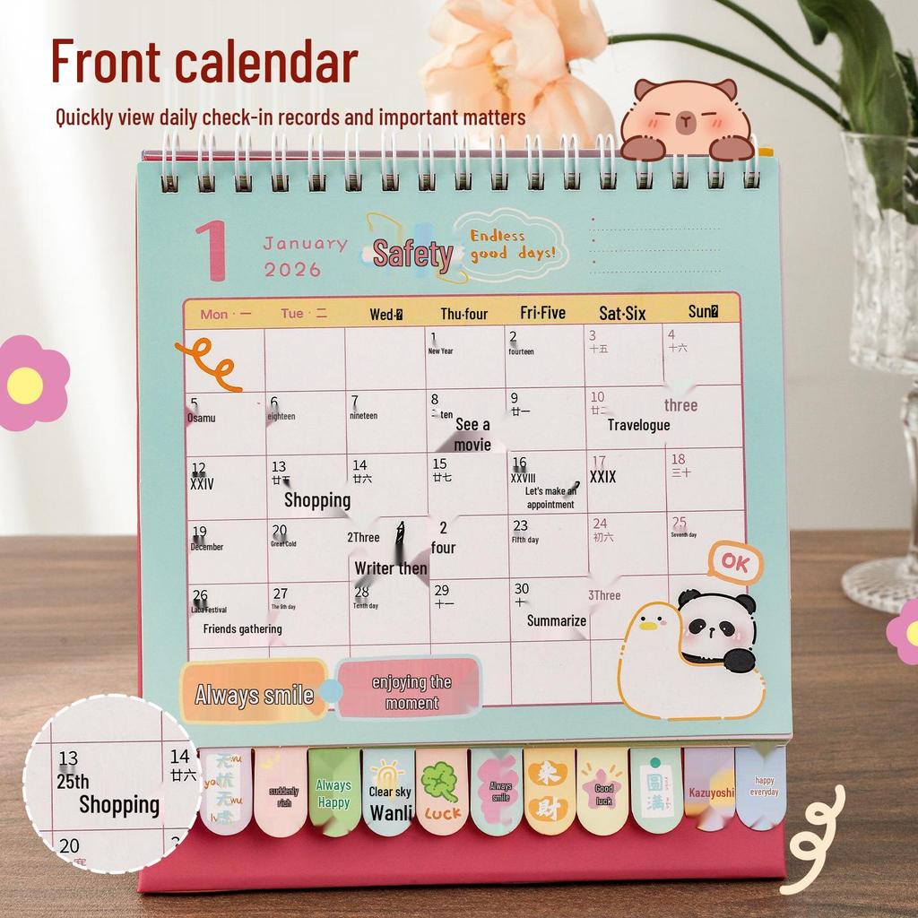 2026 Cartoon Desk Calendar: Cute Creative Desk Ornament with Index for Self-Discipline Check-in - Enterprise Special Edition