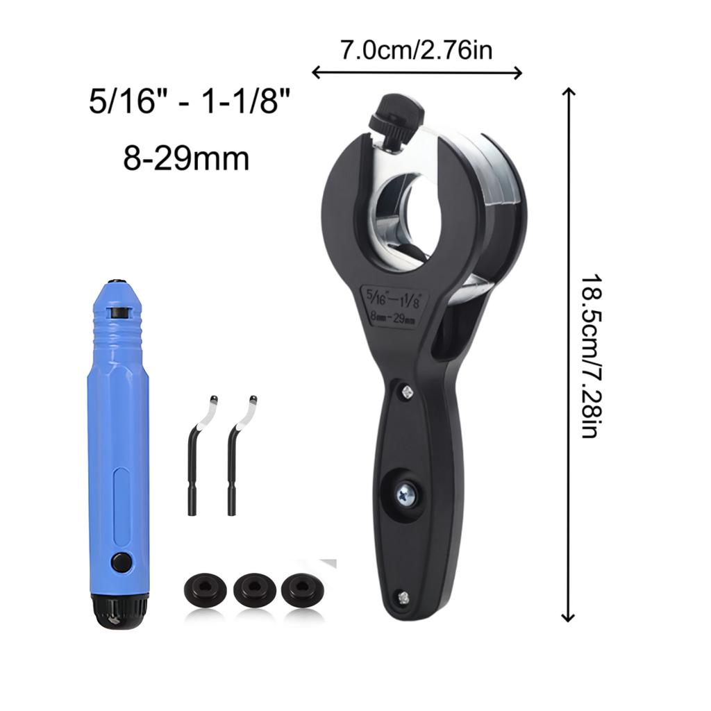 Ratcheting Tubing Cutter Copper Pipe Cutter with 3 Blades and Deburring Tool Set for Copper Aluminum Corrugated Pipes PVC PP