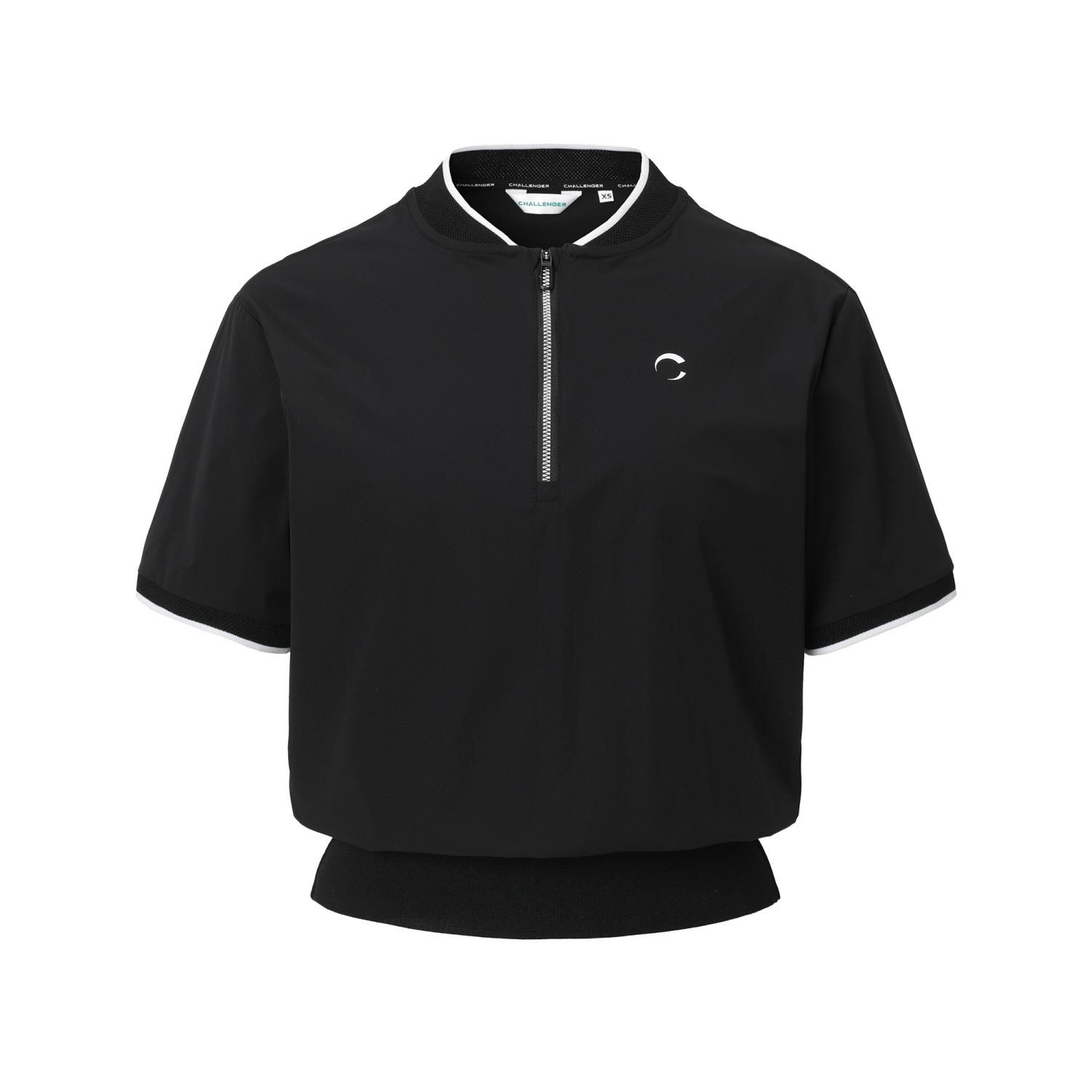 Challenger Women S Shirred Detail Half-Zip Stadium Collar Woven Top Black Bk (Black)/S