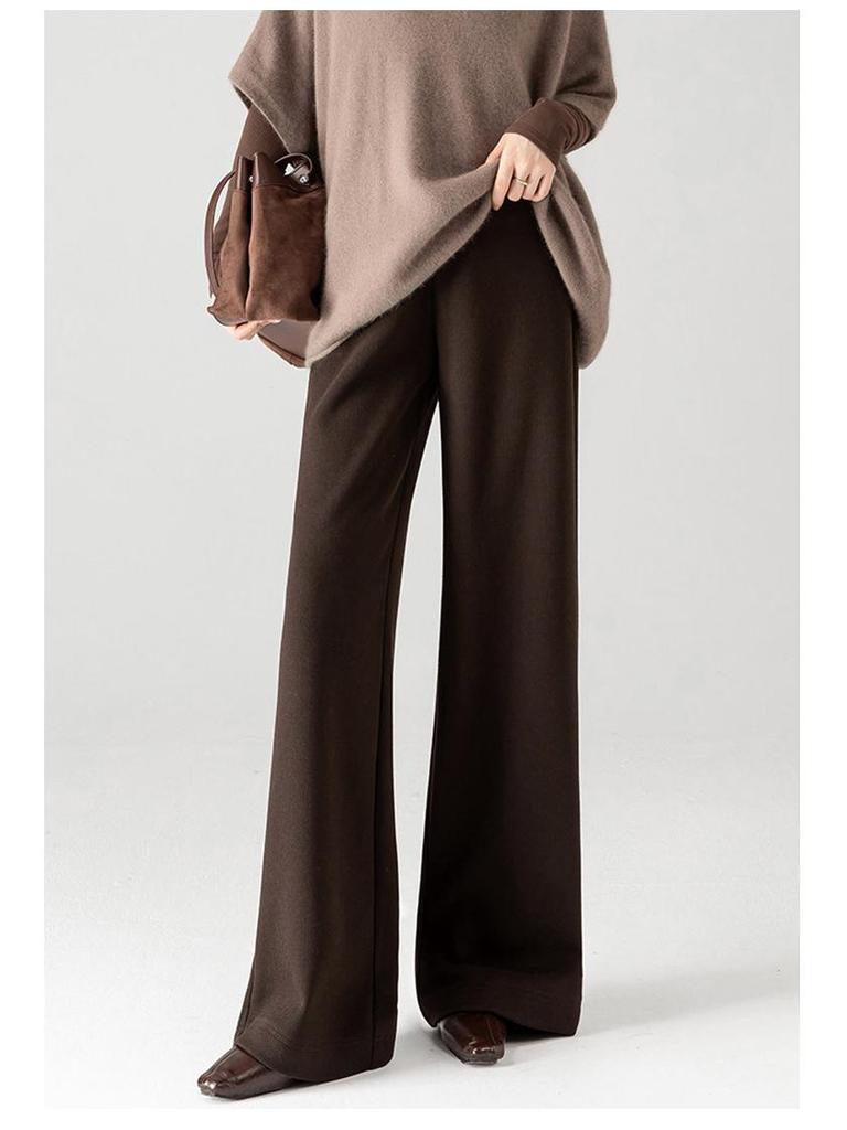 Elegant High-Waisted Wool Wide-Leg Pants for Women - Winter 2025 Style, Thickened A-Line, Casual and Loose Fit