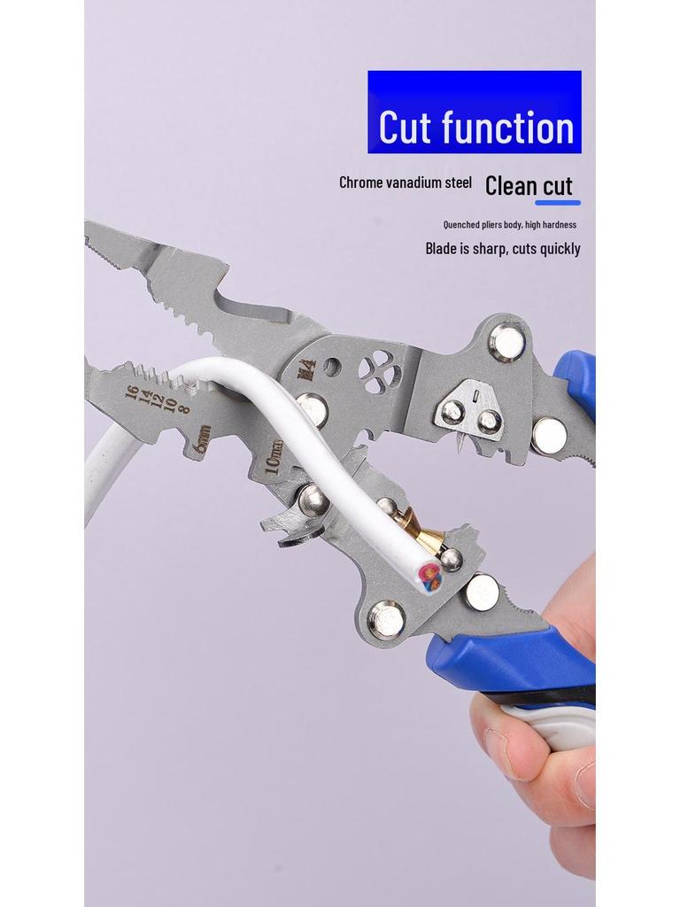 Foldable Multi-Function Electrician Wire Strippers: Stripping, Splitting, Cutting, Looping, Skinning, Crimping.