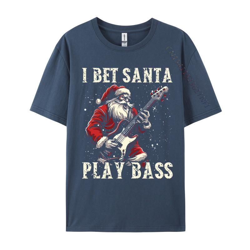 Christmas Guitar Xmas Bass Guitarist Musician Santa Claus Tshirt Art Style Camisa Streetwear Casual Tee Pure Cotton Fit Top