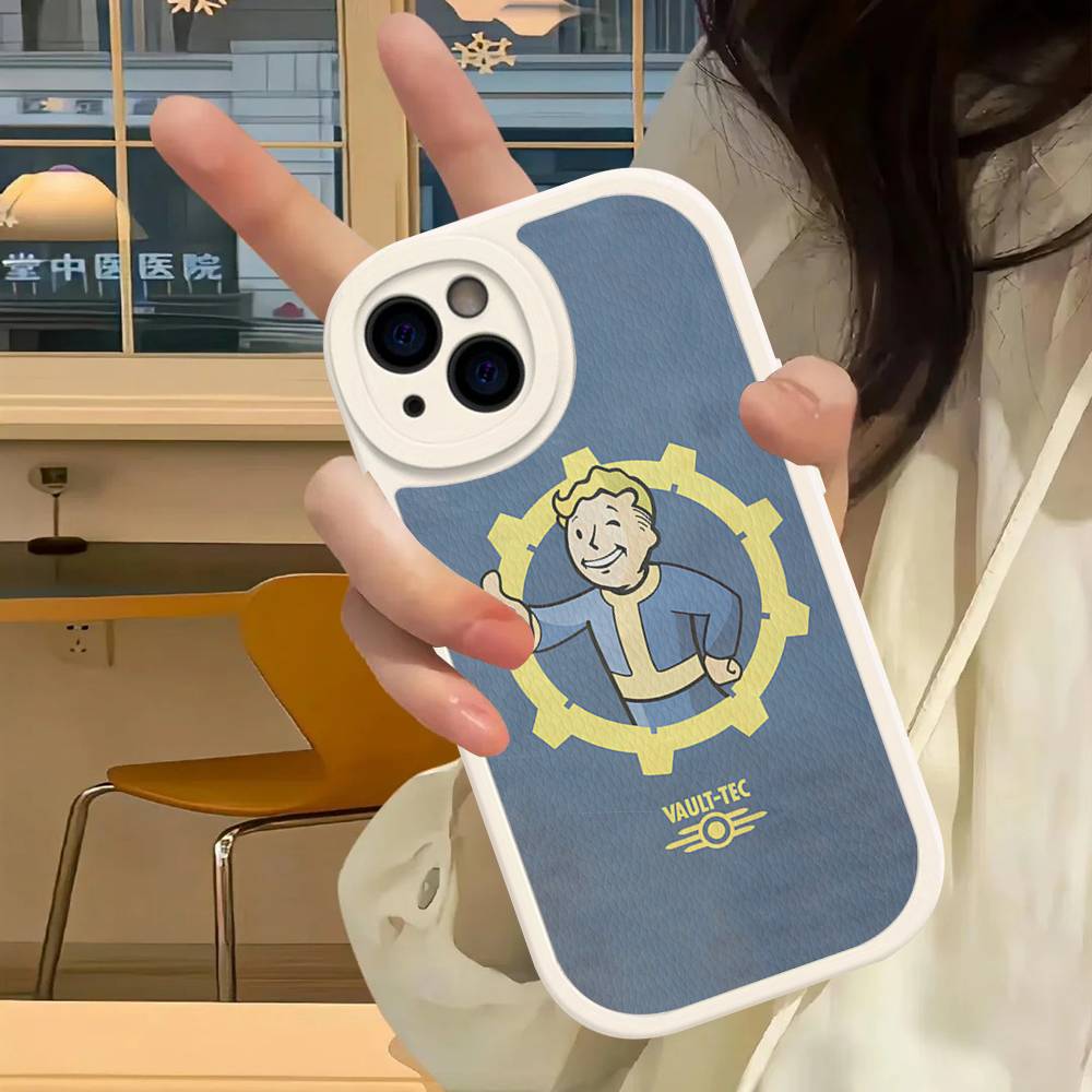 V-Vault-Tec F-Fallout Logo Phone Case Hard Leather For IPhone 16 15 14 13 Mini 11 12 Pro Max Plus Fundas